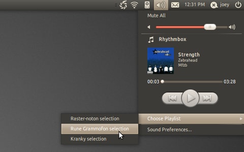 В звуковом меню Ubuntu 11.04, появилась поддержка плейлистов