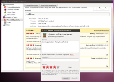 Поддержка рейтингов и обзоров в Ubuntu Software Center