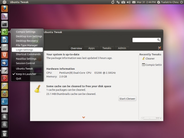 Макет нового интерфейса Ubuntu Tweak 0.6