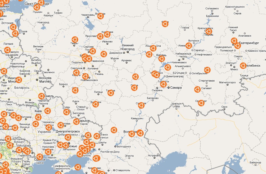 Карта расположения серверов с Ubuntu