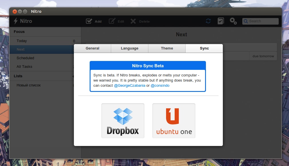 Nitro 1.3 – легковесный менеджер задач с поддержкой Ubuntu One и Dropbox